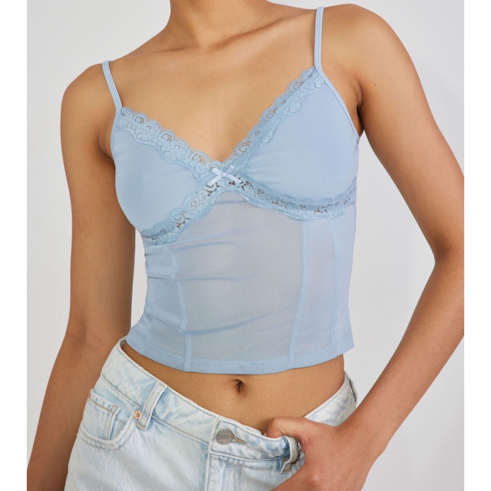 GARAGE Blue Lace Trim Tank Top